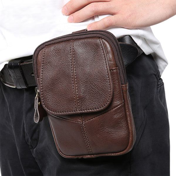 Brown Leather Belt Pouch Mens Small Cases Waist Bag Hip Pack Belt Bag for Men - iwalletsmen