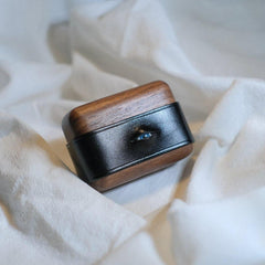 Handmade Coffee Leather Wood AirPods 1,2 Case with Eye Custom Leather AirPods 1,2 Case Airpod Case Cover - iwalletsmen