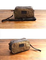 Mens Army Green Waxed Canvas Dopp Kit Mini Messenger Bag Army Green Canvas Toiletry Bag for Men - iwalletsmen