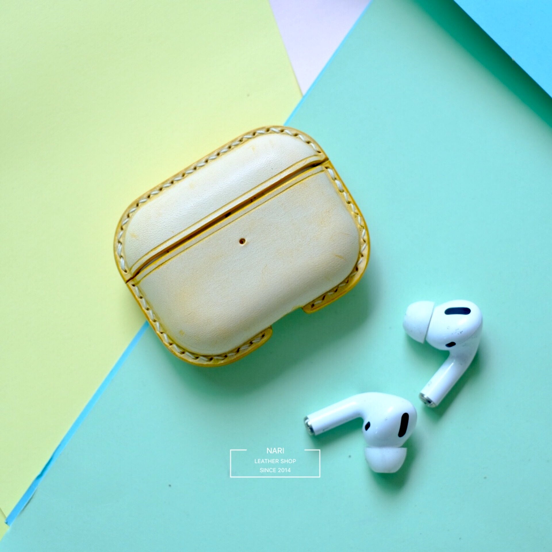 Personalized Yellow Leather AirPods Pro Case Custom Yellow Leather Pro AirPods Case Airpod Case Cover