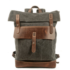 Green Waxed Canvas Mens School Backpack Canvas Travel Backpack Waterproof Hiking Backpack For Men - iwalletsmen