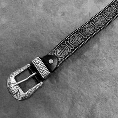 Vintage Chinese Coffee Leather Metal Belt Motorcycle Belt Black Leather Round Belt For Men - iwalletsmen