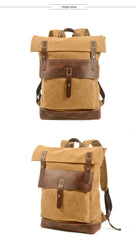 Gray Waxed Canvas Mens School Backpack Canvas Travel Backpack Waterproof Hiking Backpack For Men - iwalletsmen