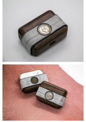 Leather Wood AirPods Pro Case with Coin Custom Handmade Leather Wood AirPods Pro Case Airpod Case Cover - iwalletsmen