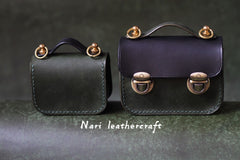 Cute Blue&Green Leather AirPods Pro Case with Shoulder Strap Handmade Leather Mini Satchel Purse