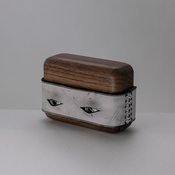 Handmade Black Leather Coffee Wood AirPods Pro Case with Eyes Custom Leather AirPods Pro Case Airpod Case Cover - iwalletsmen