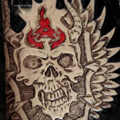 Black Leather Men's Long Biker Wallet Ghost Skull Badass Handmade Tooled Zipper Long Wallets For Men - iwalletsmen