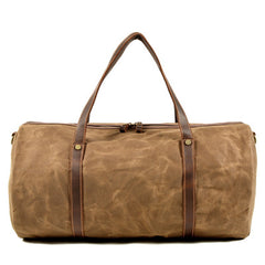 heavy duty canvas bags​ Khaki Waxed Canvas Gym Bag Travel Bag Canvas Mens Barrel Weekender Bag Duffle Bag For Men - iwalletsmen