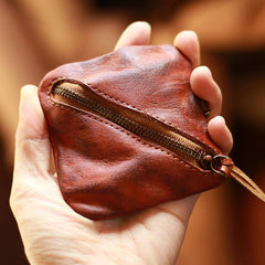 Vintage Slim Brown Leather Mens Coin Wallet Zipper Coin Holder Change Pouch For Men - iwalletsmen