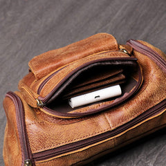 Vintage Brown LEATHER MENS Barrel FANNY PACK FOR MEN BUMBAG Vintage WAIST BAG for Men - iwalletsmen