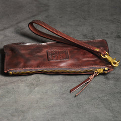 Coffee Leather Mens Zipper Clutch Wallet Wrinkled Wristlet Wallet Wallet Clutch for Men