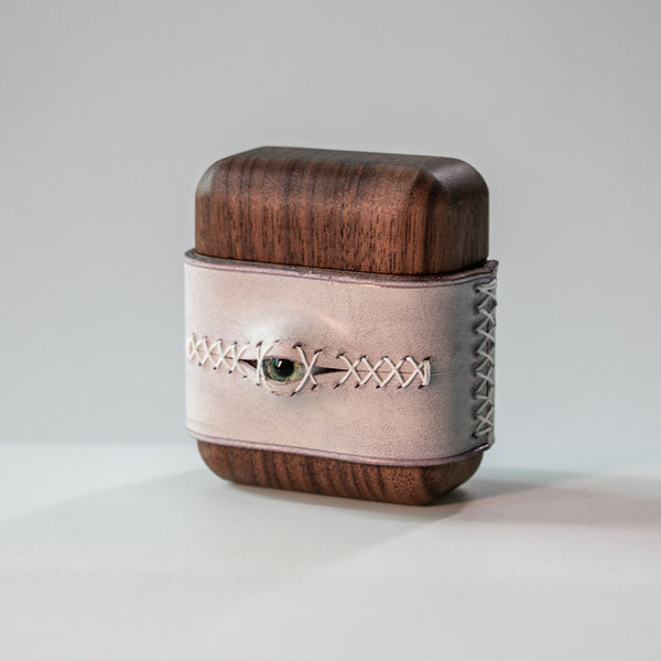 Handmade Purple Leather Wood AirPods 1,2 Case with Eye Purple Leather AirPods 1,2 Case Airpod Case Cover - iwalletsmen