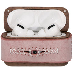 Handmade Pink Leather Wood AirPods Pro Case with Eye Pink Leather AirPods Pro Case Airpod Case Cover - iwalletsmen