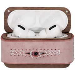 Handmade Pink Leather Wood AirPods 1,2 Case with Eye Pink Leather AirPods 1,2 Case Airpod Case Cover - iwalletsmen