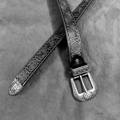 Vintage Chinese Coffee Leather Metal Belt Motorcycle Belt Black Leather Round Belt For Men - iwalletsmen