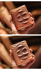 Cool Vertical Dark Brown Leather Mens billfold Wallet Bifold Small Wallet Front Pocket Wallet For Men - iwalletsmen