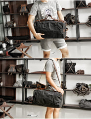 Black Waxed Canvas Gym Bag Weekend Travel Bag Canvas Mens Black Weekend Bag Duffle Bag For Men - iwalletsmen