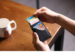 Black Leather Mens Front Pocket Wallet Personalized Slim Card Wallets for Men - iwalletsmen