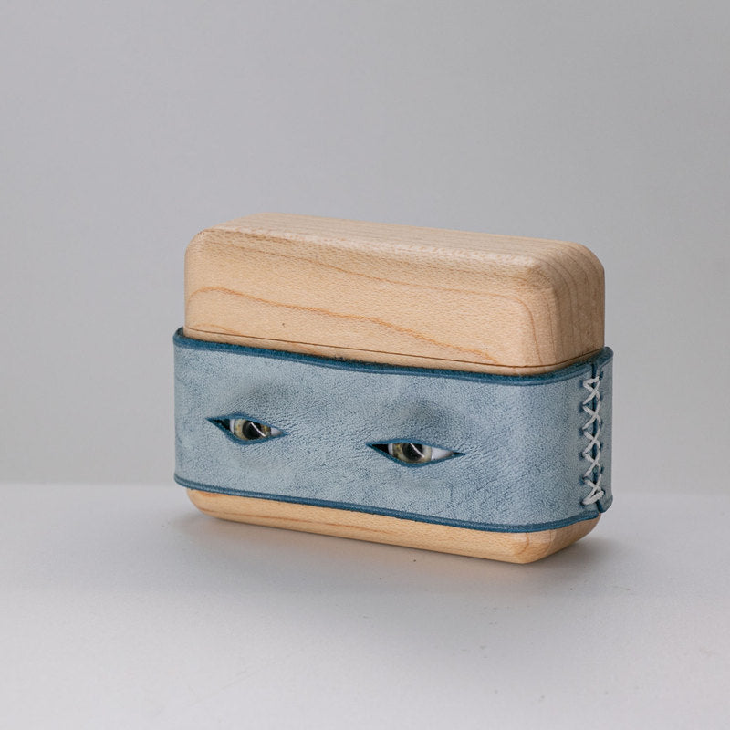 Handmade Blue Leather Wood AirPods 1,2 Case with Eyes Custom Leather AirPods 1,2 Case Airpod Case Cover - iwalletsmen