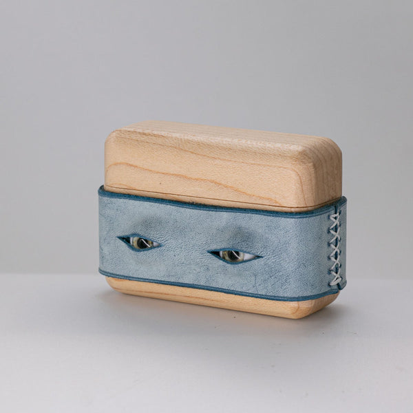 Handmade Blue Leather Wood AirPods Pro Case with Eyes Custom Leather AirPods Pro Case Airpod Case Cover - iwalletsmen