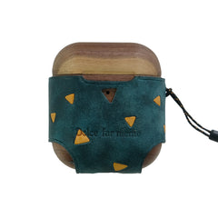 Blue Spotted Wood Leather AirPods Pro Case with Strap Leather 1,2 AirPods Case Airpod Case Cover - iwalletsmen
