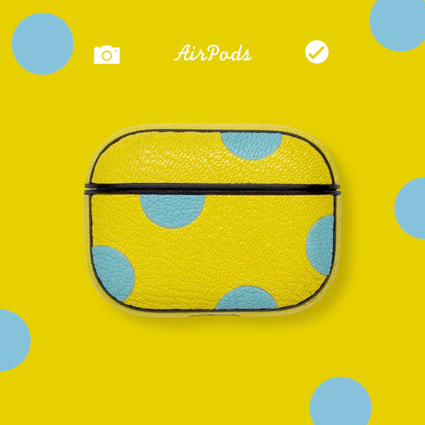 Personalized Yellow&Gray Spotted Leather AirPods Pro Case Custom Yellow Leather 1/2 AirPods Case Airpod Case Cover