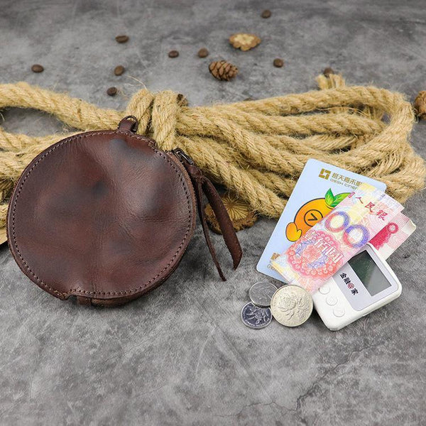 Mens Brown Leather Coin Purse Coin Pouch Change Case Mini Leather Pouch For Men and Women - iwalletsmen
