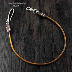16'' Handmade Badass Tan Leather Long Wallet Chain Cool Punk Rock Biker Wallet Chain Trucker Wallet Key Chain for Men - iwalletsmen
