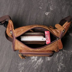Vintage Brown LEATHER MENS Barrel FANNY PACK FOR MEN BUMBAG Vintage WAIST BAG for Men - iwalletsmen