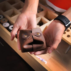 Handmade Black Leather Mens Coin Wallet Mini Pouch Change Pouch for Men - iwalletsmen