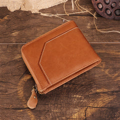 Cool Brown Small Zipper MENS LEATHER Brown Bifold Wallet SLIM billfold Brown Wallet FOR MEN - iwalletsmen