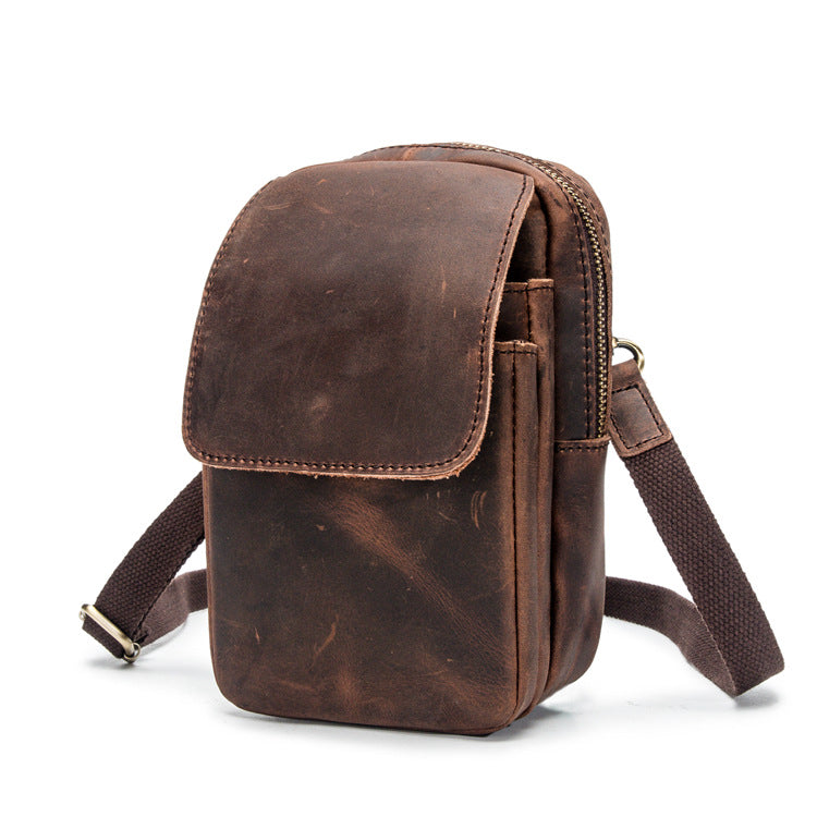 Cool Brown Leather Men's Small Belt Pouch Cell Phone Holster Belt Bag Mini Messenger Bag Side Bag For Men - iwalletsmen