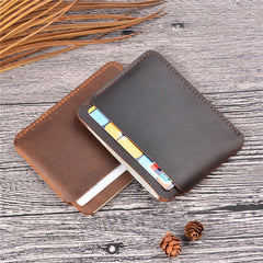 Vintage Brown Leather Men's Front Pocket Wallet Black Slim Card billfold Wallet Small Wallet For Men - iwalletsmen