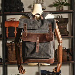 Army Green Waxed Canvas Mens School Backpack Canvas Travel Backpack Waterproof Hiking Backpack For Men - iwalletsmen