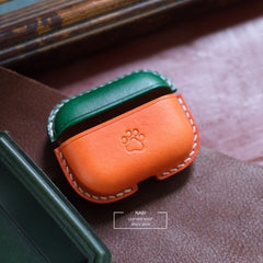 Personalized Green&Orange Leather AirPods Pro Case Custom Green&Orange Leather Pro AirPods Case Airpod Case Cover