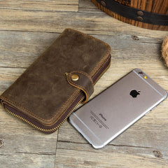 Cool Brown Mens long Wallet Bifold Zipper Clutch Wallet Cellphone Long Wallet for Men - iwalletsmen