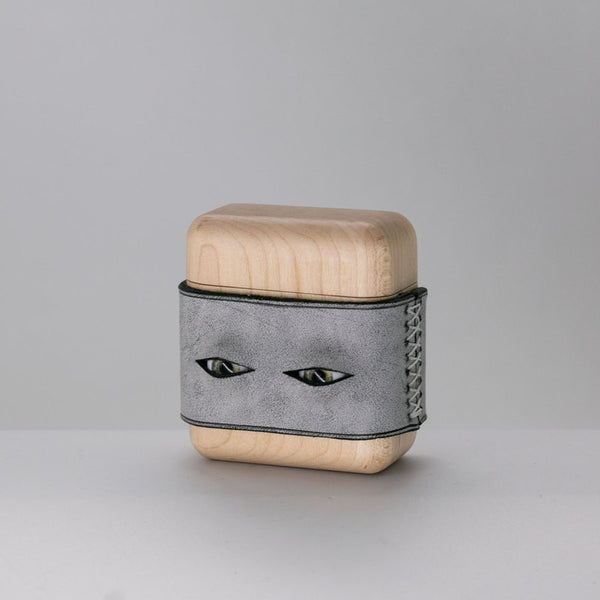 Handmade Black Leather Wood AirPods 1,2 Case with Eyes Custom Leather AirPods 1,2 Case Airpod Case Cover - iwalletsmen