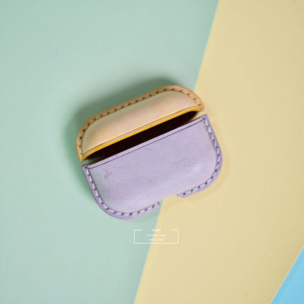 Personalized Yellow&Purple Leather AirPods Pro Case Custom Yellow Leather Pro AirPods Case Airpod Case Cover