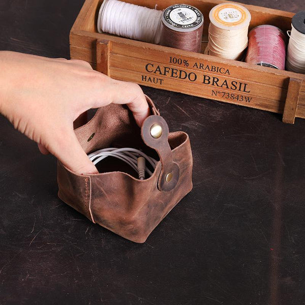 Handmade Black Leather Mens Coin Wallet Mini Pouch Change Pouch for Men - iwalletsmen