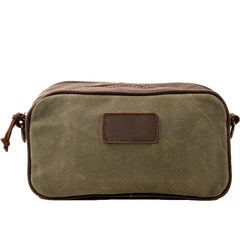 Mens Khaki Waxed Canvas Dopp Kit Mini Messenger Bag Canvas Toiletry Bag for Men - iwalletsmen