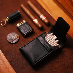 Cool Wooden Black Leather Mens Cigarette Case Custom Cigarette Holder for Men - iwalletsmen