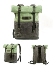 Army Green Waterproof Mens Rollup Backpack Canvas Travel Backpack Waxed Canvas Hiking Backpack For Men - iwalletsmen