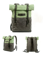 Khaki Waterproof Mens Rollup Backpack Canvas Travel Backpack Waxed Canvas Hiking Backpack For Men - iwalletsmen