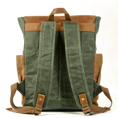 Army Green Waxed Canvas Travel Backpack Canvas Mens School Backpack Waterproof Hiking Backpack For Men - iwalletsmen