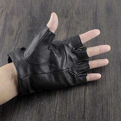 Cool Mens Black Star Leather Half-Finger Rock Gloves Motorcycle Gloves Black Biker Gloves For Men - iwalletsmen