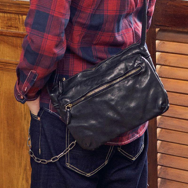 Fashionable Black Leather Mens Tan Side Bag Messenger Bags Casual Courier Bags for Men - iwalletsmen