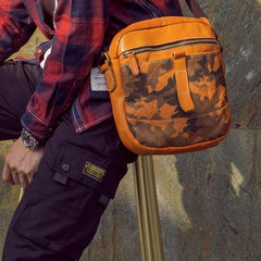 Yellow Cool Leather Mens Camouflage Vertical Side Bag Small Messenger Bags Casual Bicycle Bags for Men - iwalletsmen