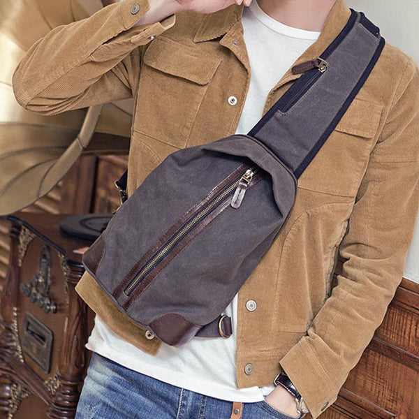 Black Canvas Sling Backpack Men's Sling Bag Chest Bag Canvas One shoulder Backpack For Men - iwalletsmen