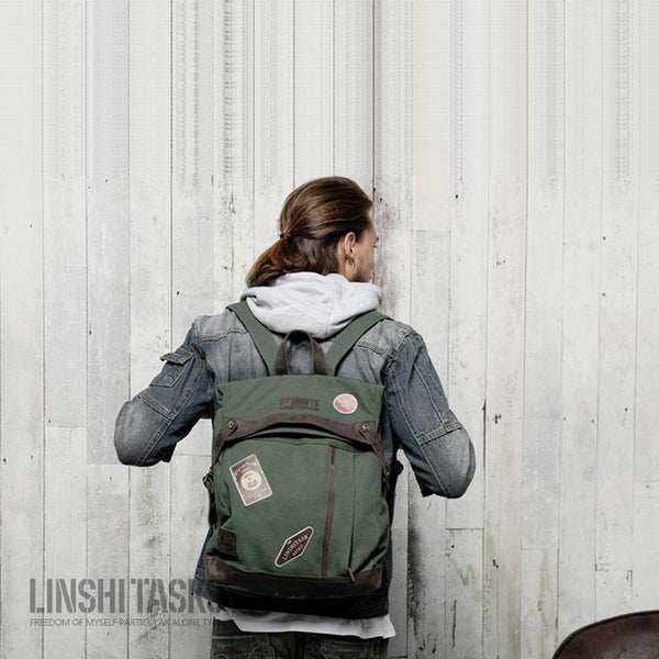 Lake Green Canvas Mens Large 14'' Laptop Rucksack Backpack College Backpack Travel Backpack for Men - iwalletsmen
