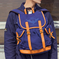 Navy Blue Canvas Mens Large 15'' Laptop Backpack College Backpack Travel Backpack for Men - iwalletsmen